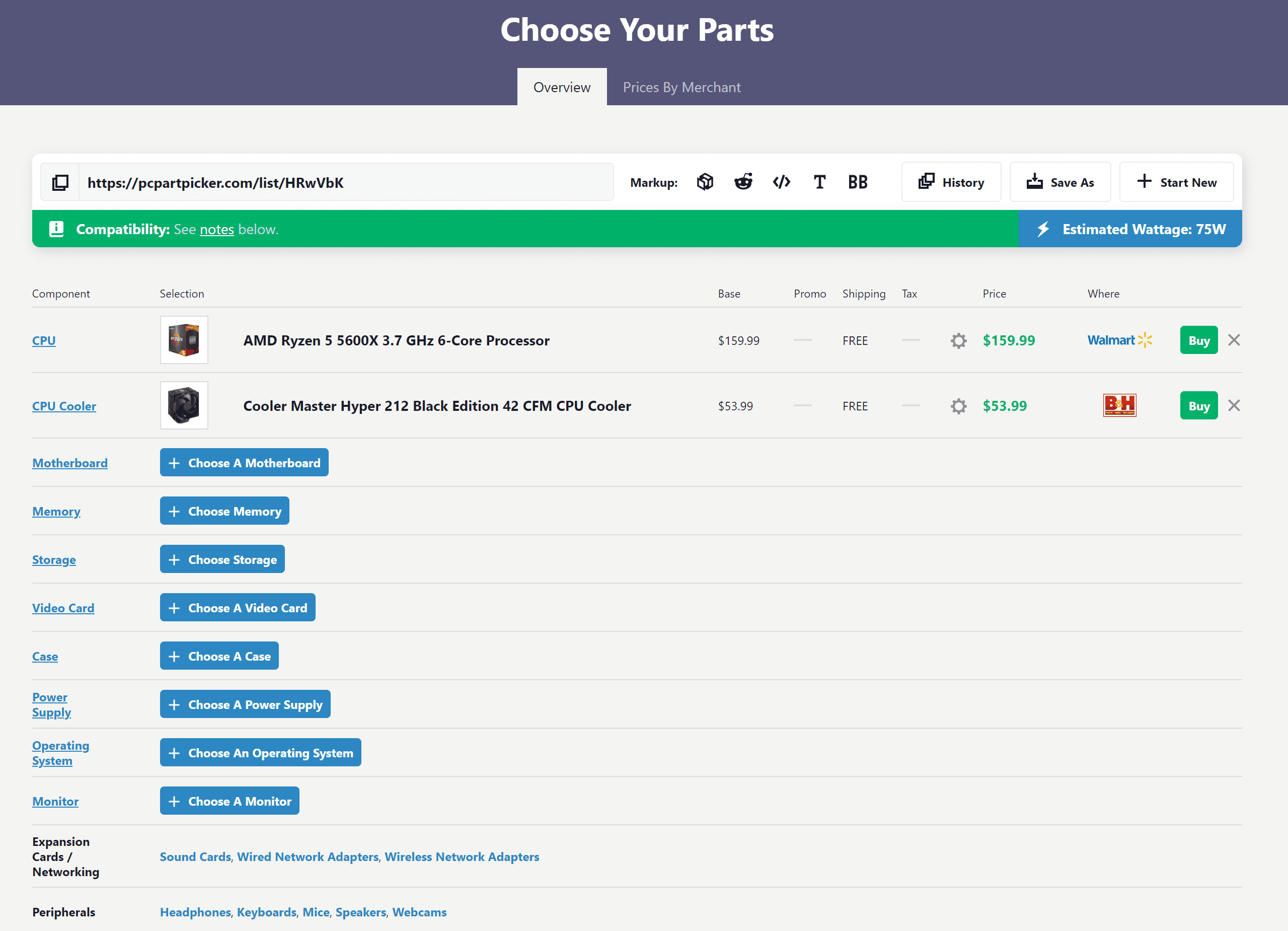 PC Part Picker website